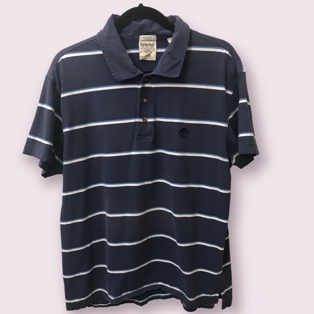 𝅺VINTAGE Timberland Stratham Mens Cotton Striped Classic Fit Polo Shirt Size XL
